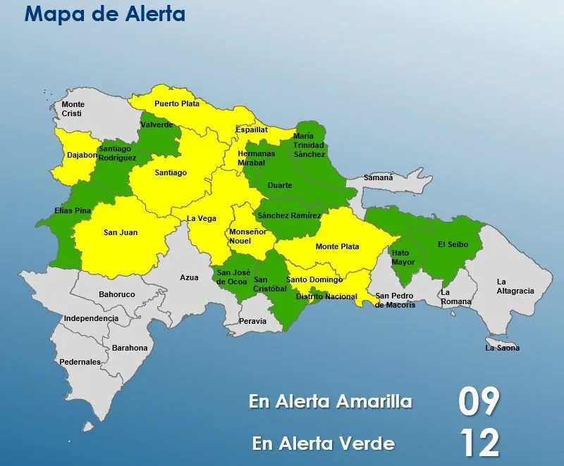COE mantiene 21 provincias bajo alerta por vaguada