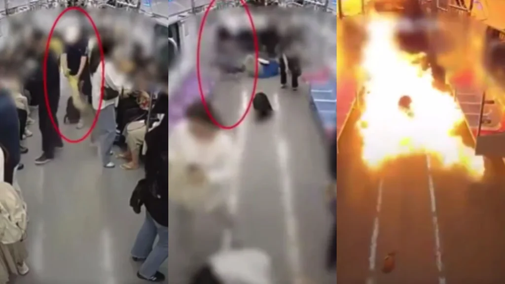 Un hombre roció gasolina en un vagón del metro de Seúl lleno de personas y le prendió fuego