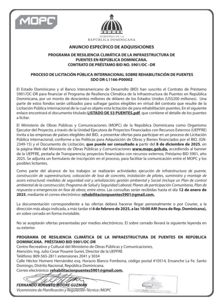 Obras Públicas licita intervención de 53 puentes en 15 provincias