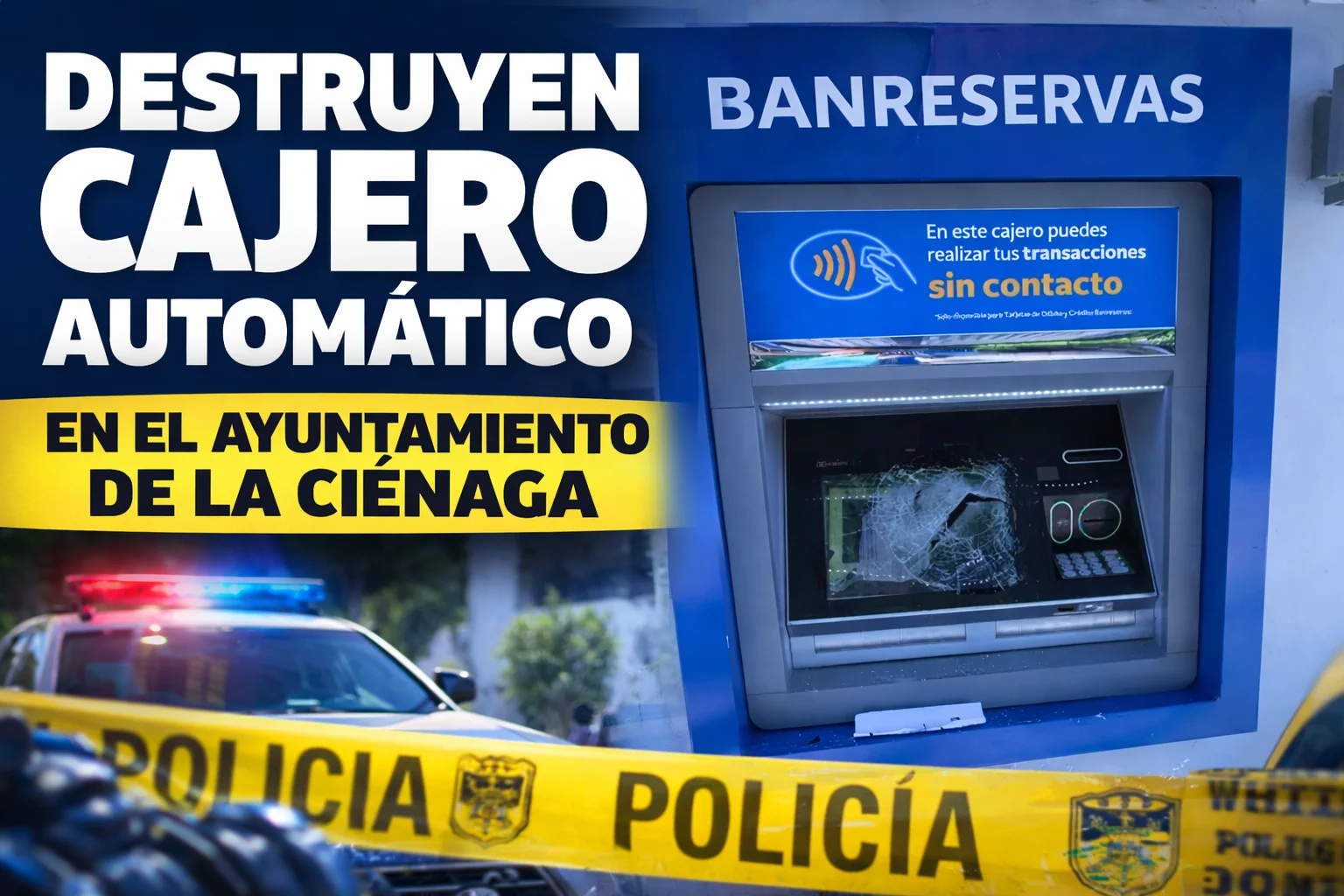 Desconocidos destruyen cajero del Banreservas en el Ayuntamiento de La Ciénaga