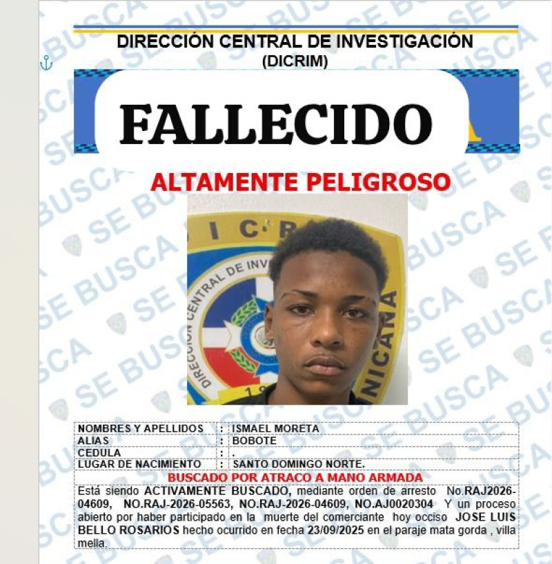 La Policía mata a “Bobote” en presunto intercambio de disparos en Villa Mella